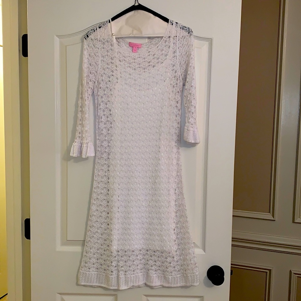 Lilly Pulitzer white cotton lace dress size M.